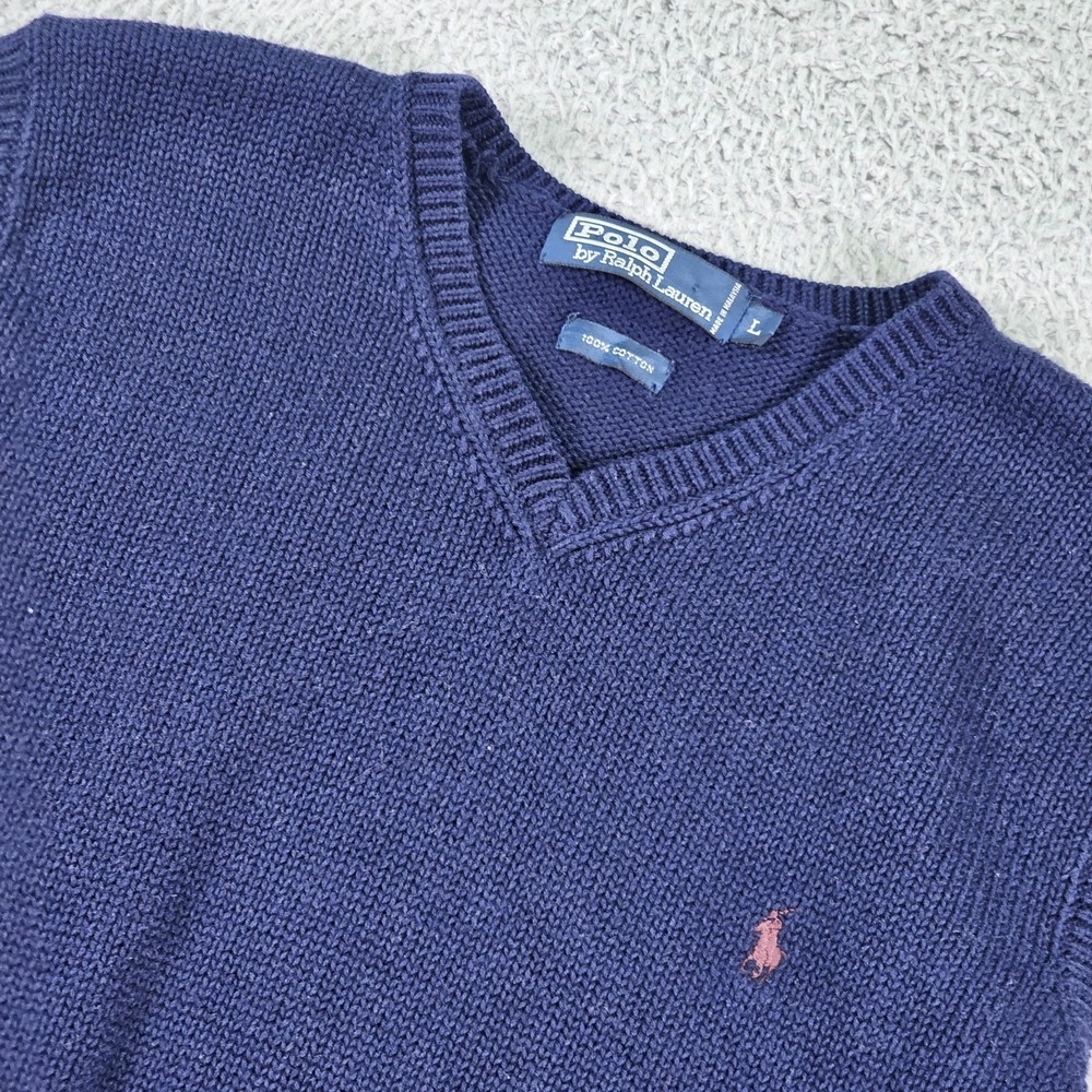 Polo Ralph Lauren Sweater Vest Mens Large Navy Blue V Neck Cotton Pony Logo